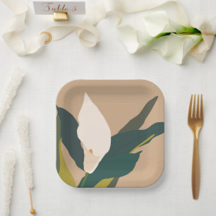 Modern Garden Calla Lily Flower Party Paper Plate