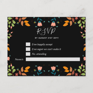 Modern Garden Fall leaves Black RSVP Postcard
