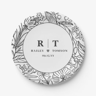 Modern Garden Floral Elegant Engagement Party Paper Plate