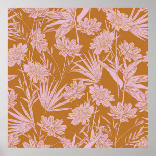 Modern garden flower monotone retro mood seamless poster