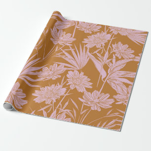 Modern garden flower monotone retro mood seamless wrapping paper