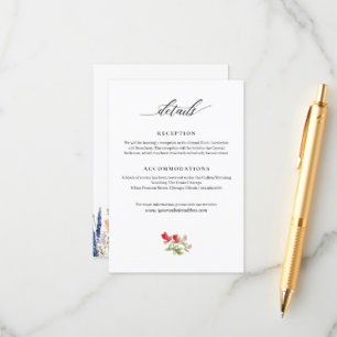 Modern Garden Flowers Handwritten Wedding Info Enclosure Card