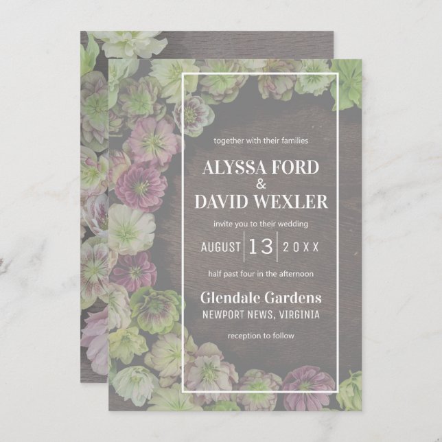 MODERN Garden Hellebore Wood Wedding Invitation (Front/Back)