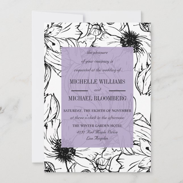 Modern Garden | Lavender | Floral wedding Invitation (Front)