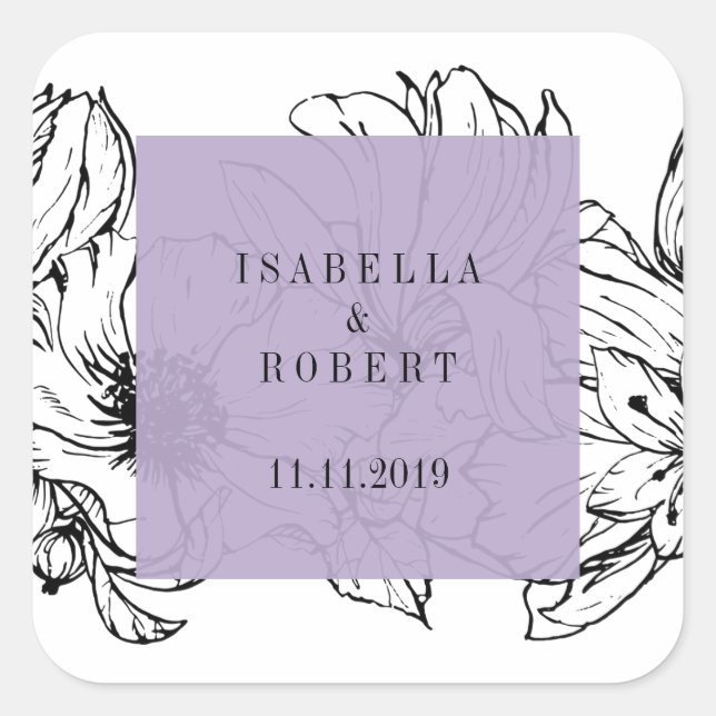 Modern Garden | Lavender | Floral wedding Square Sticker (Front)