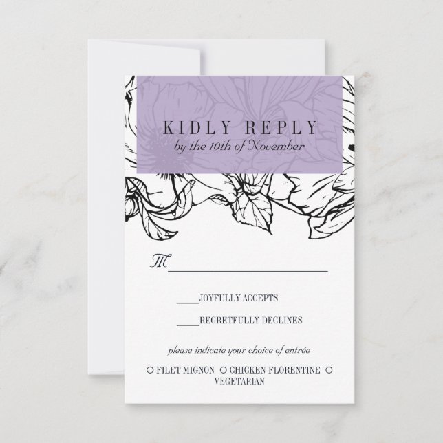 Modern Garden | Lavender wedding Meal Choice RSVP (Front)
