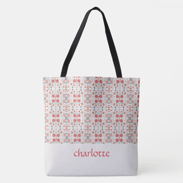 Modern Garden Pattern Monogrammed Tote Bag (Front)