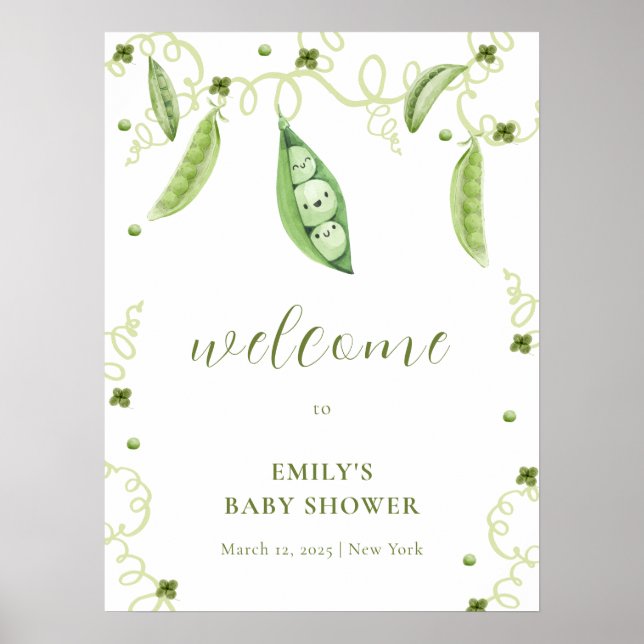 Modern Garden Sweet Pea Baby Shower Welcome  Poster (Front)
