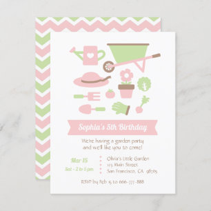 Modern Garden Tools and Plants Birthday Party Invitation
