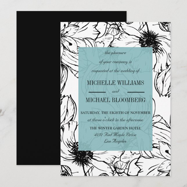 Modern Garden | Turquoise | Floral wedding Invitation (Front/Back)