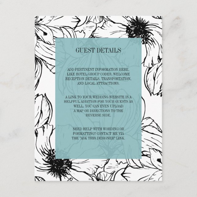 Modern Garden | Turquoise wedding Guest Details Enclosure Card (Front)