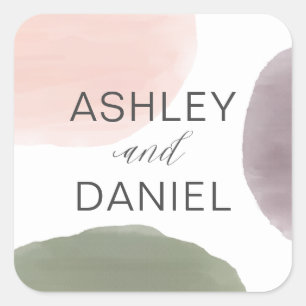 Modern Garden Watercolor Wedding Sticker, Square Sticker