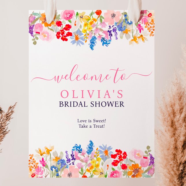 Modern garden wildflowers script bridal welcome poster (Modern garden wildflowers script bridal welcome poster)