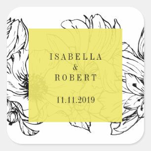 Modern Garden   Yellow   Floral wedding Square Sticker