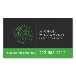 Modern Gardener Landscaping Shrub Logo Dark Grey Magnetic Business Card
