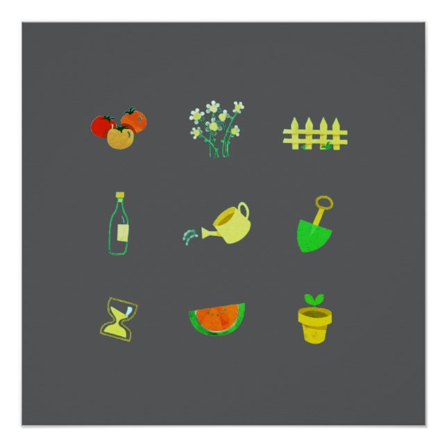 Modern gardening poster on dark grey background (Front)