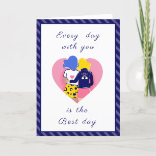 Modern Gay Couple LGBTQ Valentines Day Cute Purple Holiday Card