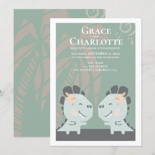 Modern Gay Dinosaur Two Brides Wedding Invitation