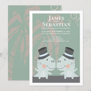 Modern Gay Dinosaur Two Groom Wedding Invitation