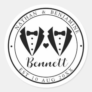 Modern Gay Marriage Wedding Classic Round Sticker