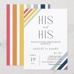 Modern Gay Wedding Couples Shower His & His LGBTQ  Invitation