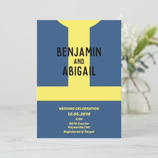 Modern Geek Nerd Gamer Blue Gold Vault  Invitation (Standing Front)