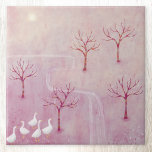 Modern Geese Orchard Landscape Art Tile<br><div class="desc">A flock of geese in an orchard of apple trees in spring.  A soft dreamy dusty pink landscape painting. Original art by Nic Squirrell.</div>