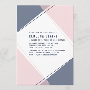 Modern Gem Blush and Navy Bat Mitzvah Invitation
