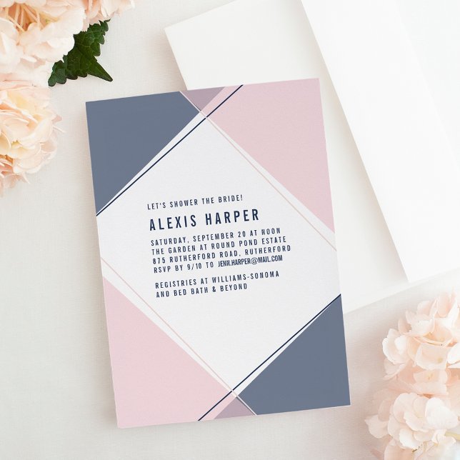Modern Gem Blush and Navy Bridal Shower Invitation (Creator Uploaded)