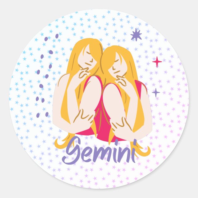 Modern Gemini Twins Zodiac  Classic Round Sticker (Front)