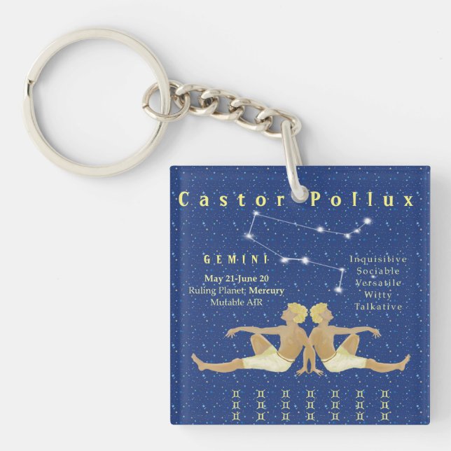 Modern Gemini zodiac illustration personalised  Key Ring (Front)