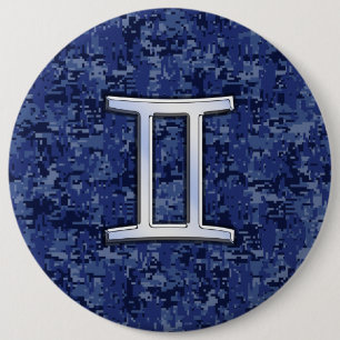 Modern Gemini Zodiac Sign Navy Blue Digital Camo 6 Cm Round Badge
