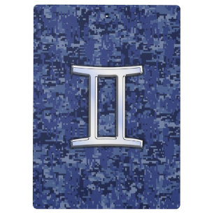 Modern Gemini Zodiac Sign Navy Blue Digital Camo Clipboard