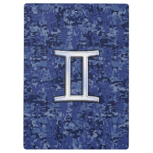 Modern Gemini Zodiac Sign Navy Blue Digital Camo Clipboard