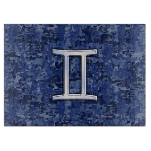Modern Gemini Zodiac Sign Navy Blue Digital Camo Cutting Board