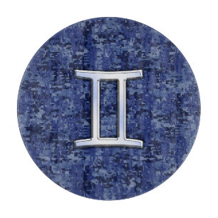 Modern Gemini Zodiac Sign Navy Blue Digital Camo Cutting Board