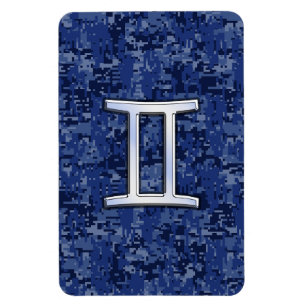 Modern Gemini Zodiac Sign Navy Blue Digital Camo Magnet