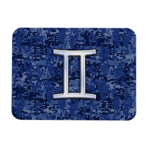 Modern Gemini Zodiac Sign Navy Blue Digital Camo Magnet