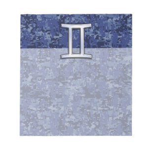 Modern Gemini Zodiac Sign Navy Blue Digital Camo Notepad