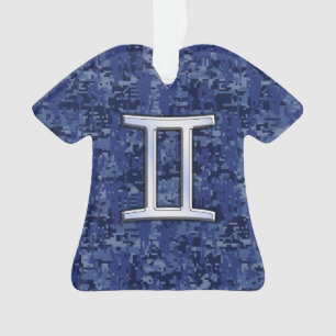 Modern Gemini Zodiac Sign Navy Blue Digital Camo Ornament