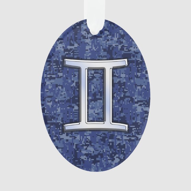 Modern Gemini Zodiac Sign Navy Blue Digital Camo Ornament (Front)