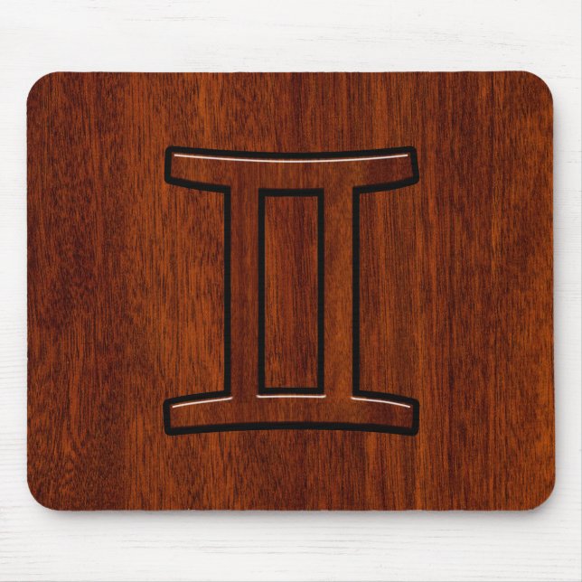 Modern Gemini Zodiac Symbol on Mahogany like print Mouse Mat (Front)