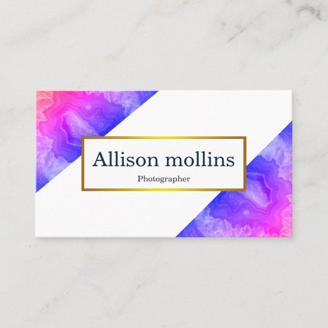 Modern Gemstone Pink Agate Gold Foil Business Card (Front)
