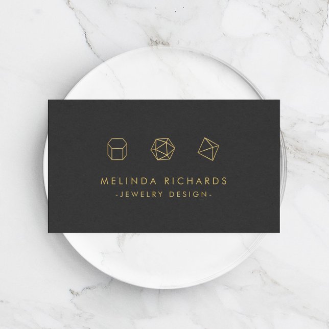 Modern Gemstone Trio Logo Jewellery Design Dark Gr Business Card (Creator Uploaded)