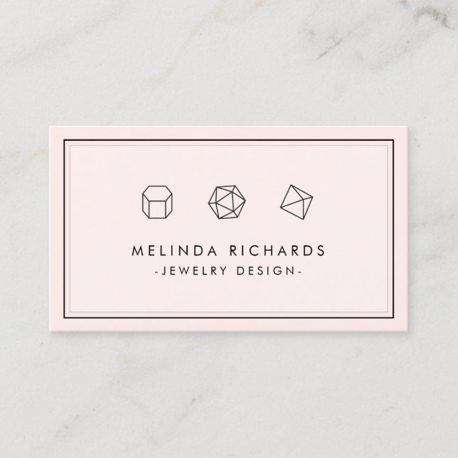 Modern Gemstone Trio Logo Jewellery Designer Pink Business Card (Front)
