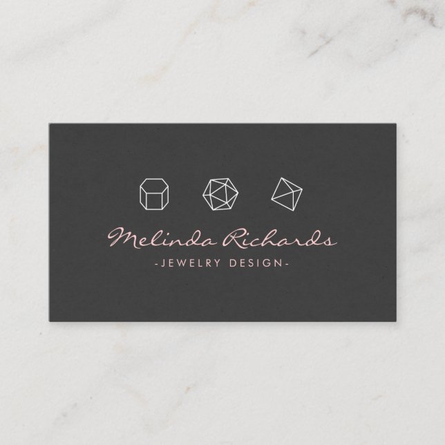 Modern Gemstone Trio Logo Pink/Dark Grey Business Card (Front)