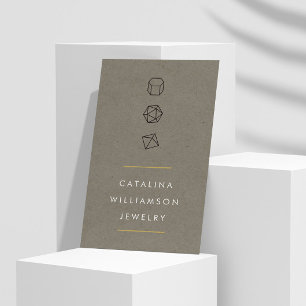 Modern Gemstone Trio Logo Vertical Khaki Business Card
