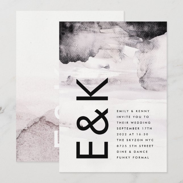 Modern Gender Neutral Black Ink Wedding Invitation (Front/Back)