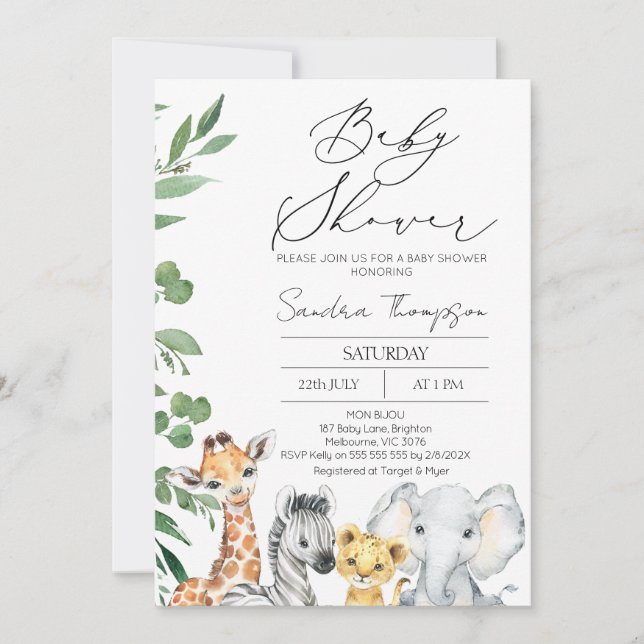 Modern Gender Neutral Foliage Safari Baby Shower Invitation (Front)