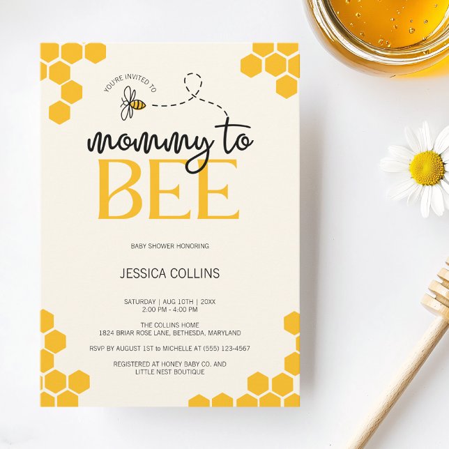 Modern Gender Neutral Mummy to Bee Baby Shower Invitation (Modern Gender Neutral Mommy to Bee Baby Shower Invitation)